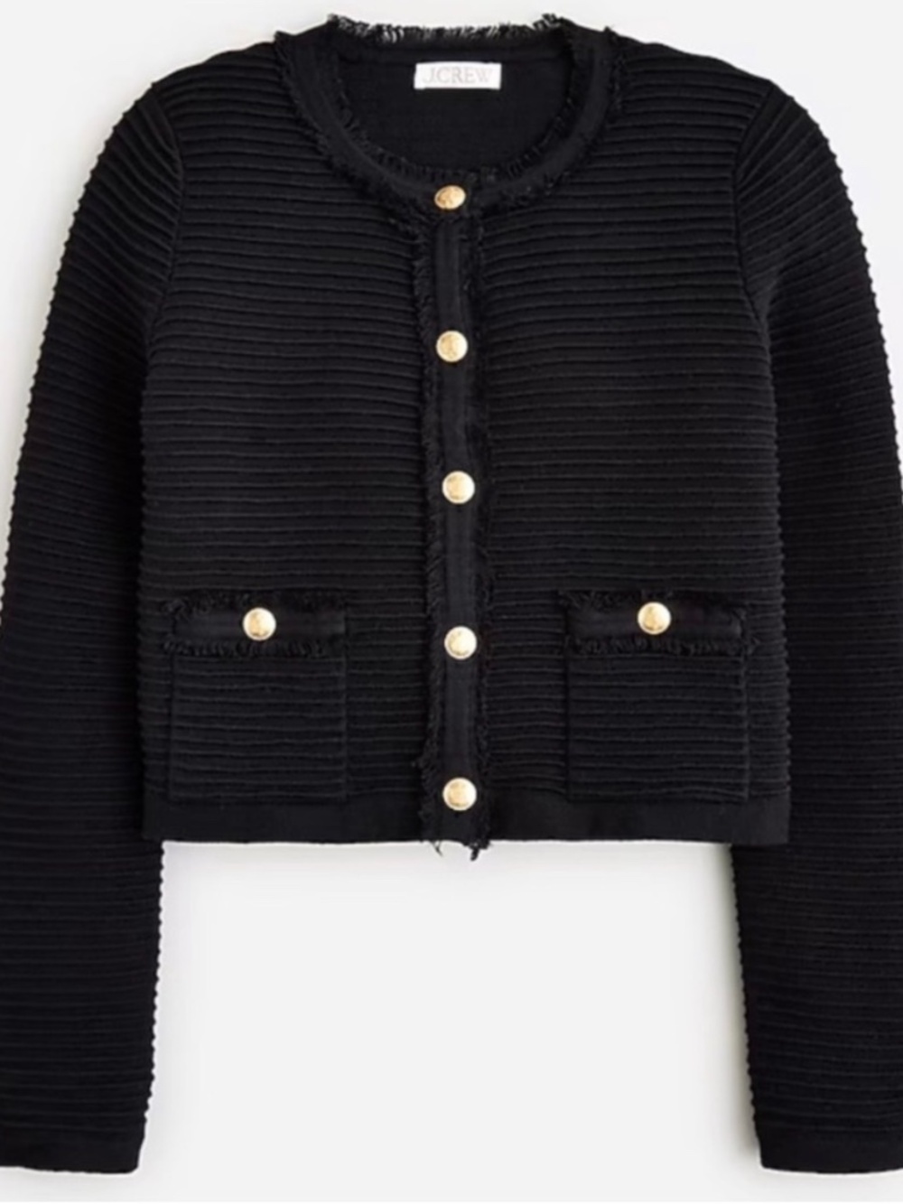 J.Crew Emilie Sweater Lady Jacket Black Textured Cotton Blend S